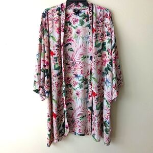 Bobeau Floral Tropical Open Front Kimono Bath Swim Spa Coverup Summer Beach XL